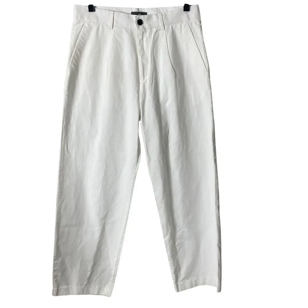 H&M Pants Womens 30 White Linen Blend Career Relaxed fit